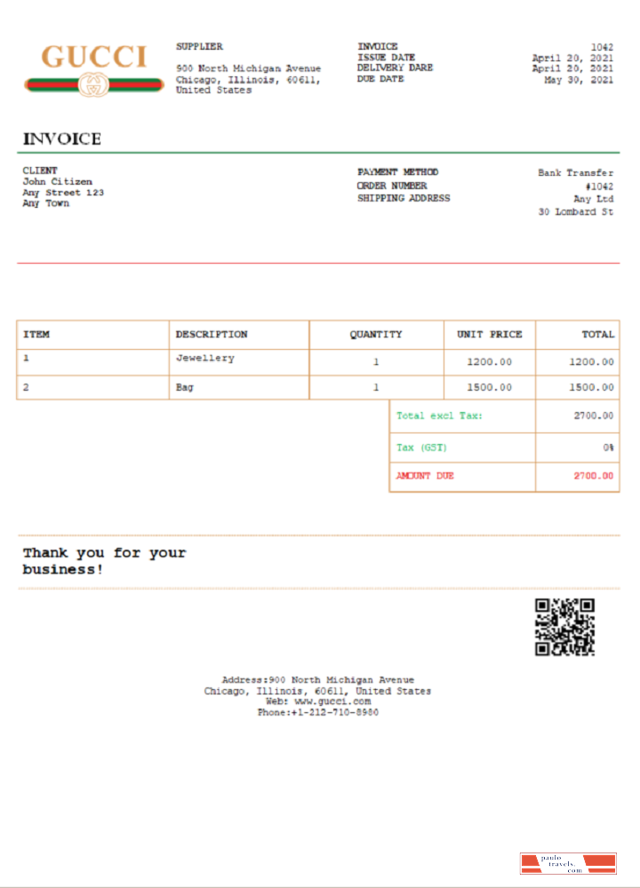 USA Gucci invoice template PSD template